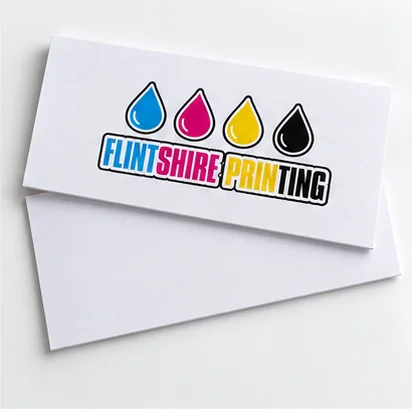 Compliment Slips: Flintshire Printing branded angled view example