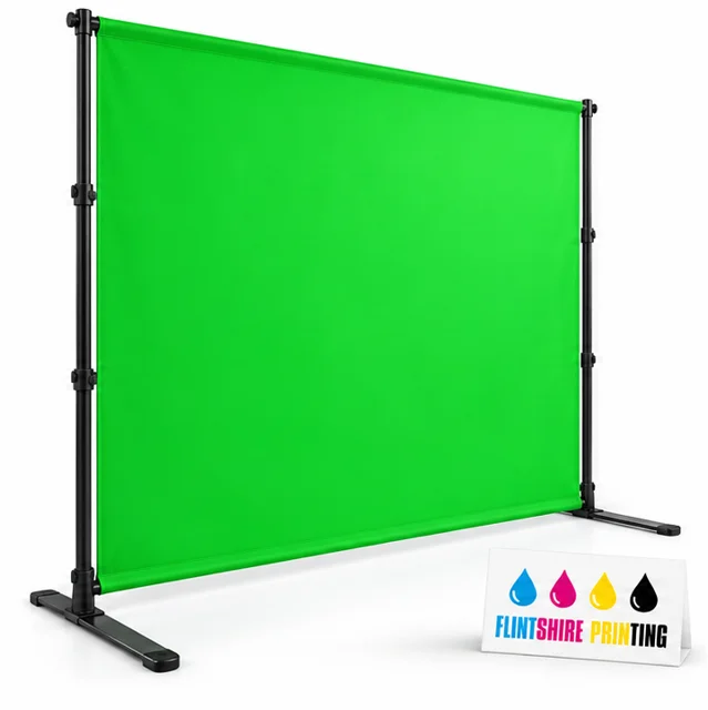 Green Screen Backdrop: Flintshire Printing branded angled view example
