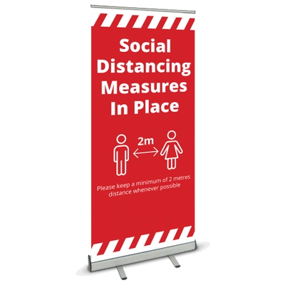 850 Roller Banner - Social Distancing Alert